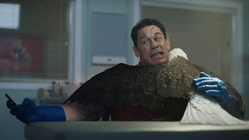 Peacemaker hugging Eagly the eagle