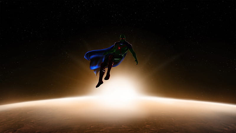 Martian Manhunter cinematic portrait flying 