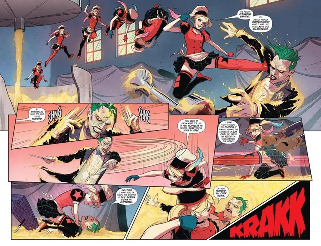 Harley Quinn acrobatic combat skills gymnastics fighting comic art